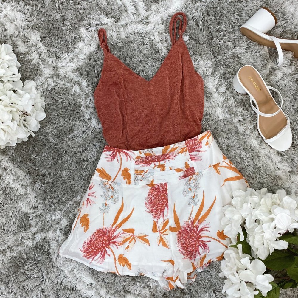 MINKPINK White and Orange Floral Shorts